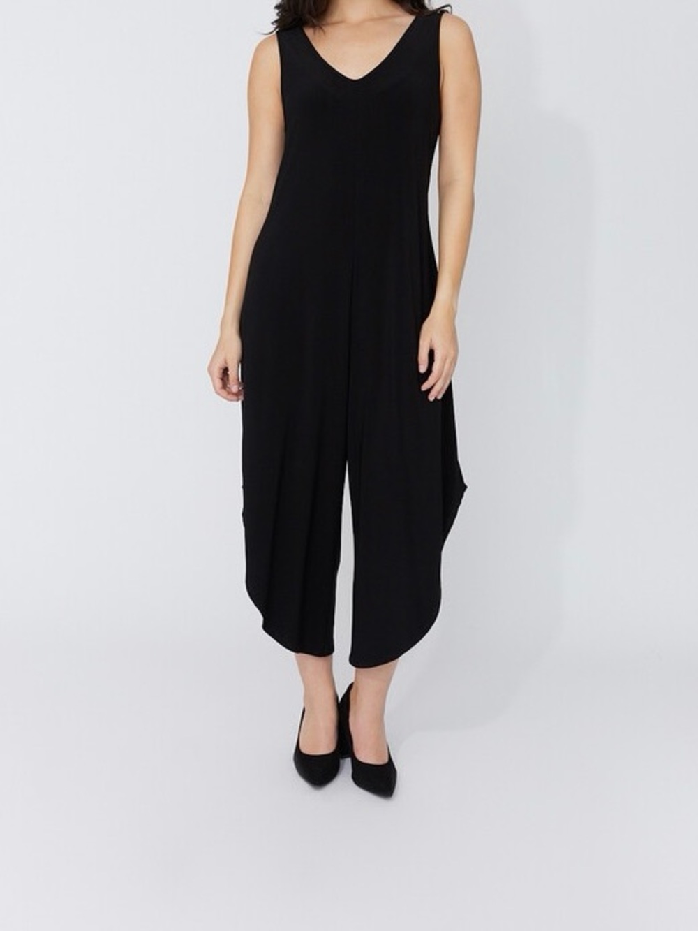 Nicole Miller Black V-Neck Harem Jumpsuit Boho Draped Romper sz Large